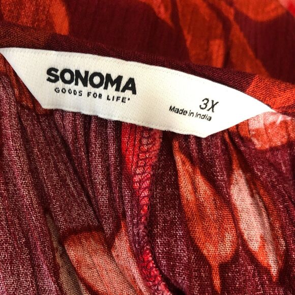 Sonoma Maxi Dress Plus Size 3XL Red Burgundy Floral Tiered Full Skirt - Picture 9 of 10